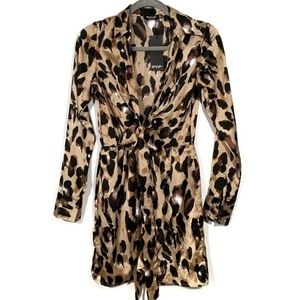 Nasty Gal Cheetah Print Faux Wrap Mini Dress Small